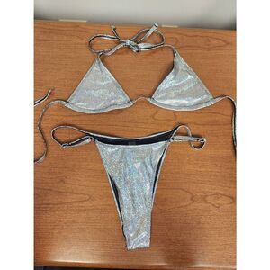 💕Shien Large Silver snake skin shimer triangle bikini